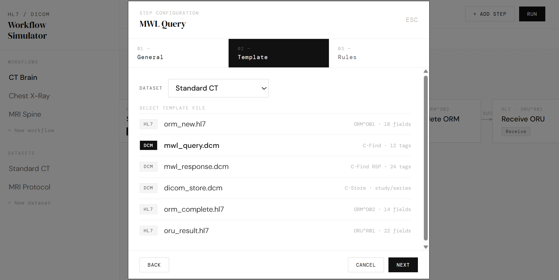Step setup — Template selection